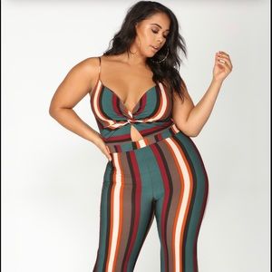 Plus size Musical transaction stripe jumpsuit